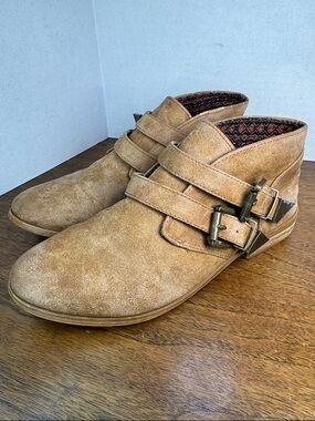 Volcom Womens Getter Tan Leather 2 Buckle Chelsea Ankle Boot Booties, sz 7